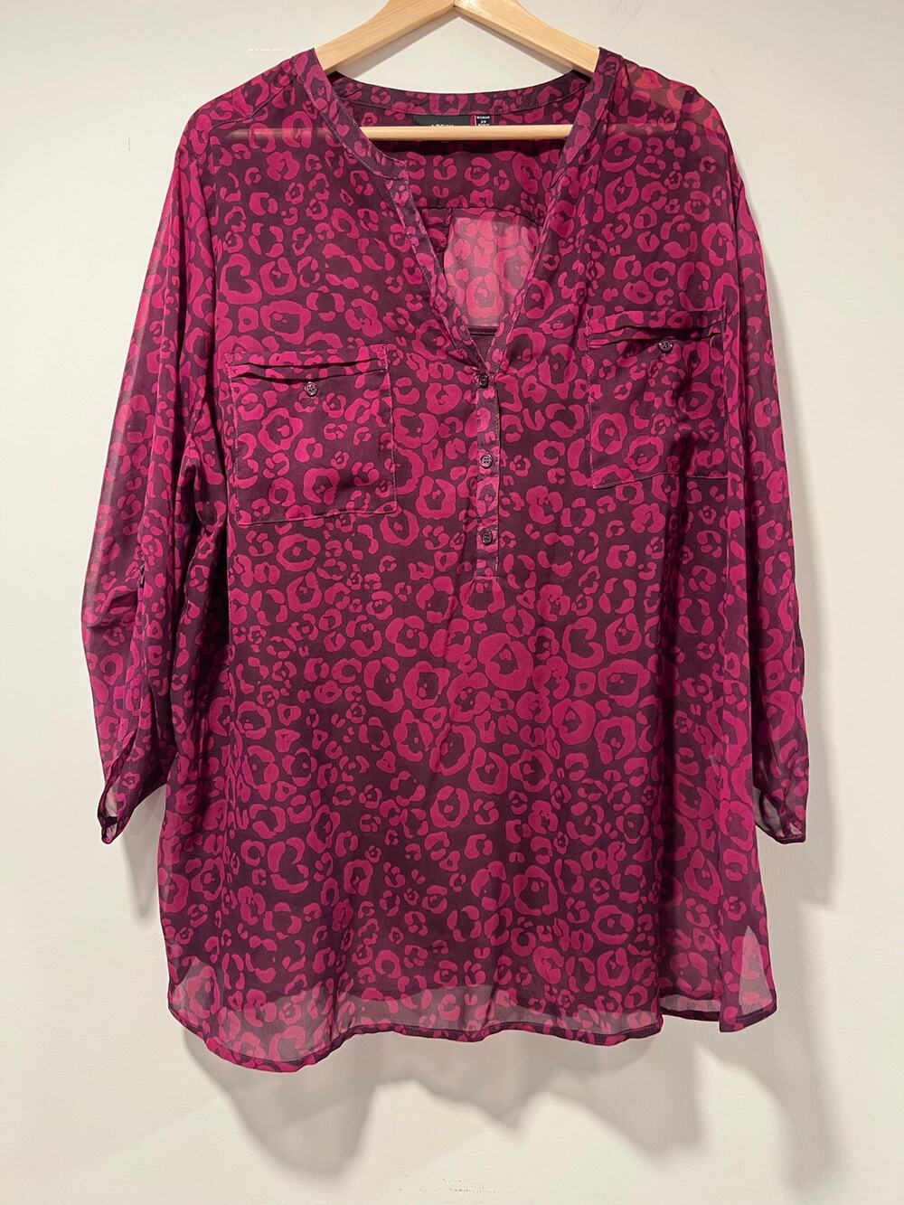 NWOT Apt 9 Sheep Leopard Blouse 3/4 Sleeve w Tank Magenta Size 2X JL